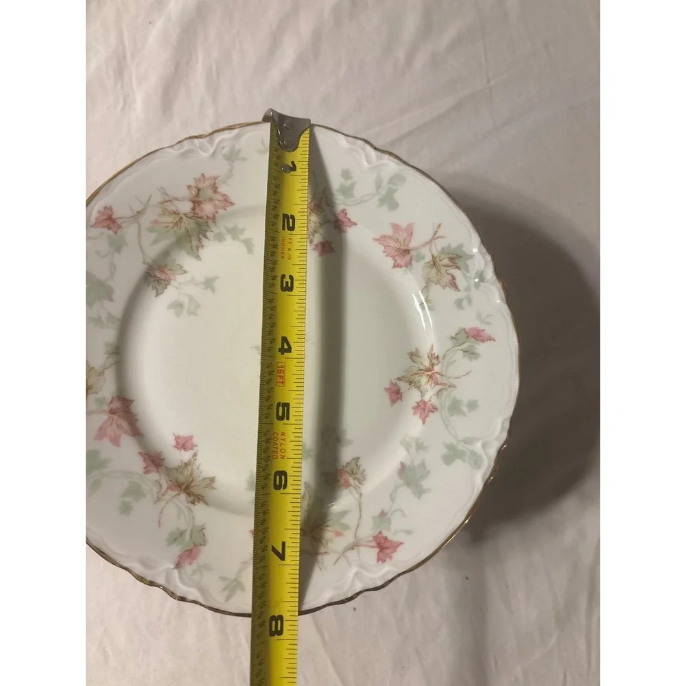 Hutschenreuther Selb Bavaria Salad Plates Set of 12 Pink Green Leaf Gold Trim EX